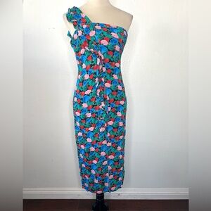VIX Paula Hermanny Floral One Sleeve Midi Dress Ruffle Size XS